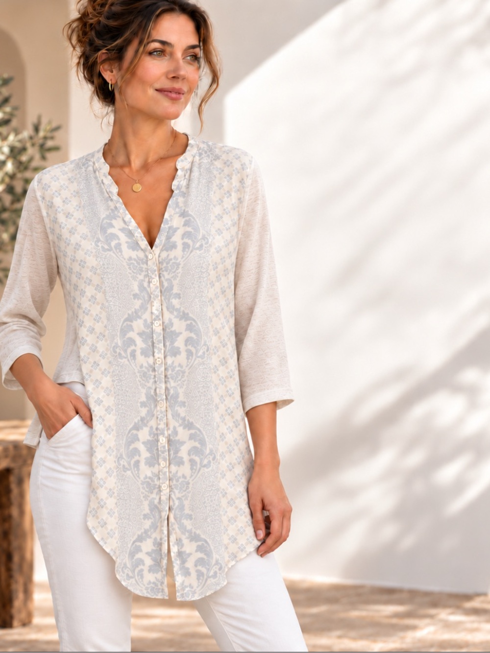 BIYA by Johnny Was Paisley Panel Button Down Tunic Top – Excellent Condition